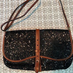 Kate Spade with Emily & Meritt WESTWARD Collab black sequin, leather bag